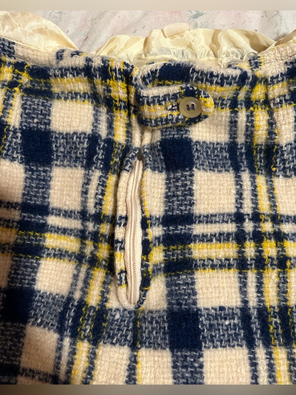 Austin Hill Vintage Cream Plaid A-Line Skirt with Navy and Yellow Accents - Picture 3 of 4